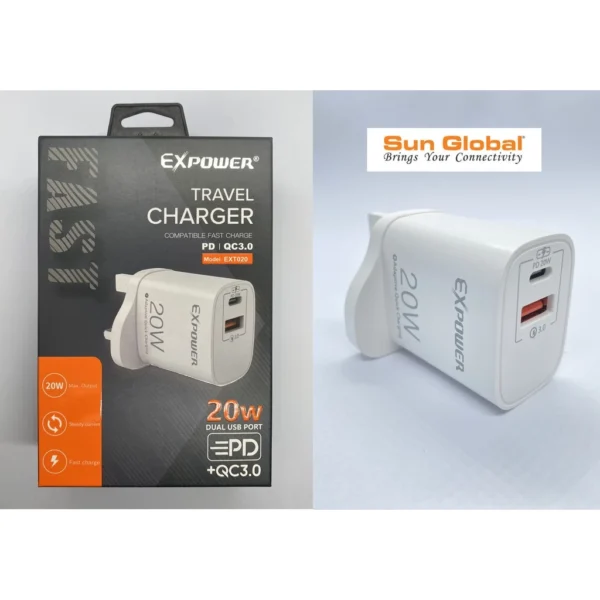 EXPOWER TRAVEL CHARGER PD & QC 3.0 ADAPTIVE - 20W (ACC100)