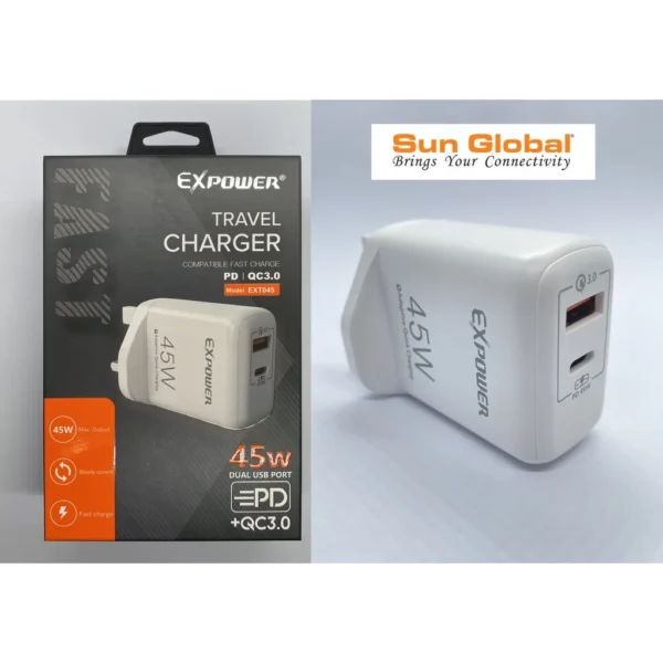 EXPOWER TRAVEL CHARGER PD & QC 3.0 ADAPTIVE - 45W (ACC101)