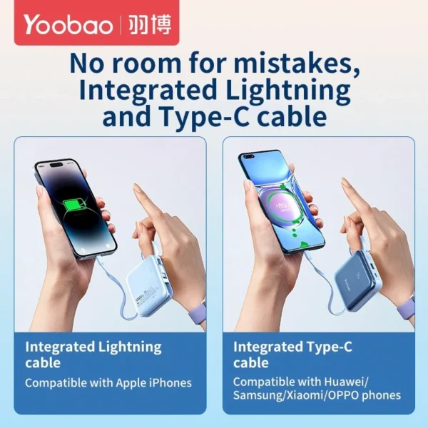 Yoobao LK10 10000mAh Mini Fast Charging Powerbank Built in Cables (Lightning & Type C) PD20W SCP22.5W Lilac Purple