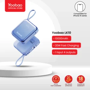 Yoobao LK10 10000mAh Mini Fast Charging Powerbank Built in Cables (Lightning & Type C) PD20W SCP22.5W Blue